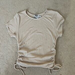 Princess Polly Cream Ruched Tie Front Short Sleeve T-Shirt